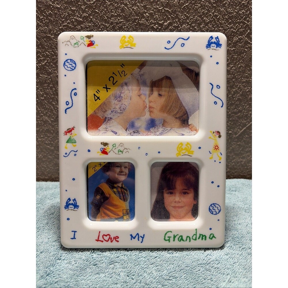 VTG 90s I Love My Grandma 3 Picture Frame Kid Grandma Retro